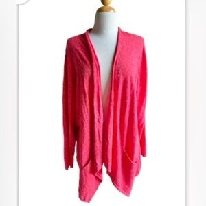 Eileen Fisher linen cotton blend waterfall cascade open front coral cardigan 3X